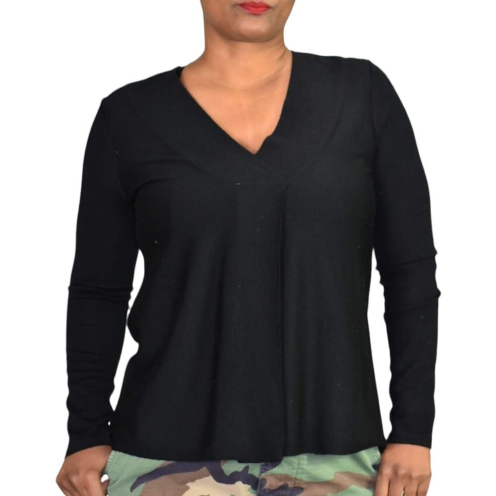COS Wool Sweater Black Minimalist V Neck Jumper Knit Top Monochromatic Size XS